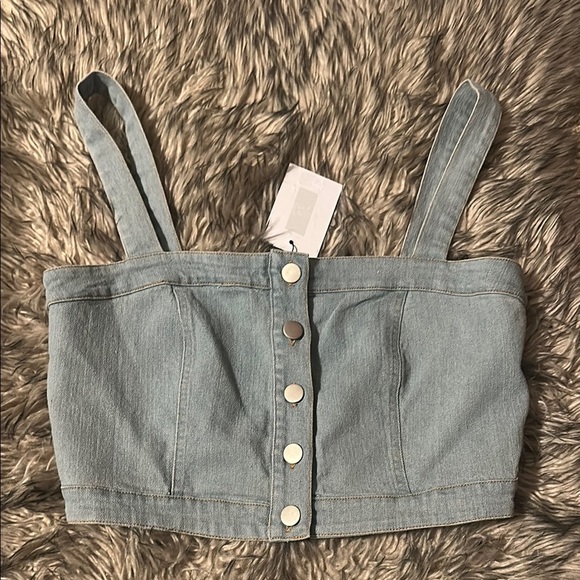 SugarLips Roslyn Denim Cropped Button Up Top S - Picture 1 of 8